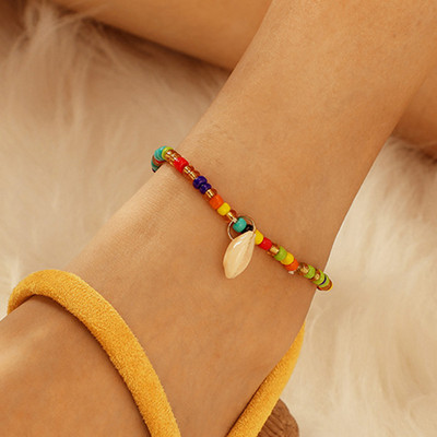 ZYZQ Lanțuri boeme cu margele gleznă inimă rotundă colorată pentru femei, fete, glezne, sandale desculțe, bijuterii pentru picioare, cadou