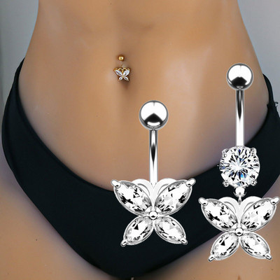 Butterfly Navel Earring Belly Piercing Steel Belly Button Rings Crystal Piercing Navel Heart Style Piercing Sex Body Jewelry