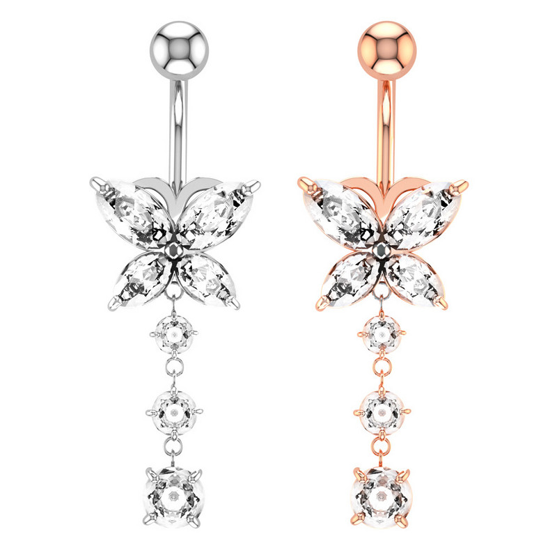 Tauriņš nabas auskars vēders pīrsings tērauda vēders nabas gredzeni kristāla pīrsings naba sirds stils pīrsings sekss ķermenim rotaslietas