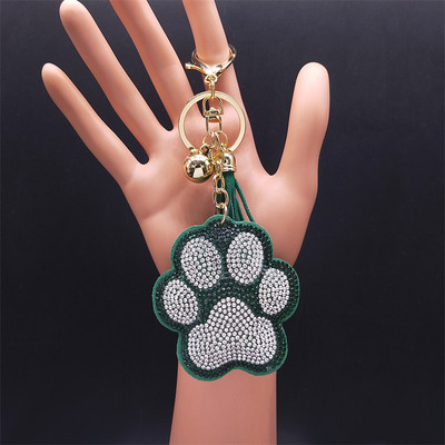 Breloc cu ciucuri de cristal de mână pentru câine de modă pentru femei, de culoare aurie, pentru caine de companie, pisică, geantă cu imprimeu labe, lanț cheie bijuterii llavero mujer K2500S01