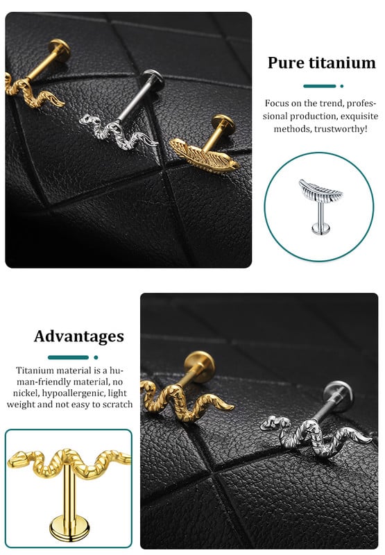 G23 titan antialergic frunze de șarpe ureche șurub conch șurub tragus cartilaj Daith cercei corp piercing bijuterii 16G