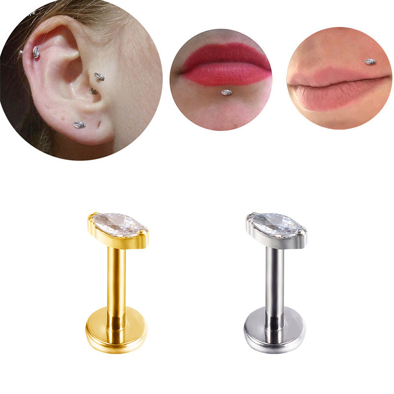 G23 titan ureche Stud Marquise Crystal Labret CZ pavat cartilaj Tragus PIERC Cercei Inele pentru buze Stud Helix Piercing Bijuterii pentru corp