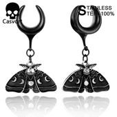 Casvort 2 DB Új divatos Dangle Moth Nyereg Füldugók Piercing Testékszerek Rozsdamentes acél fülmérők Alagutak Hordágyak