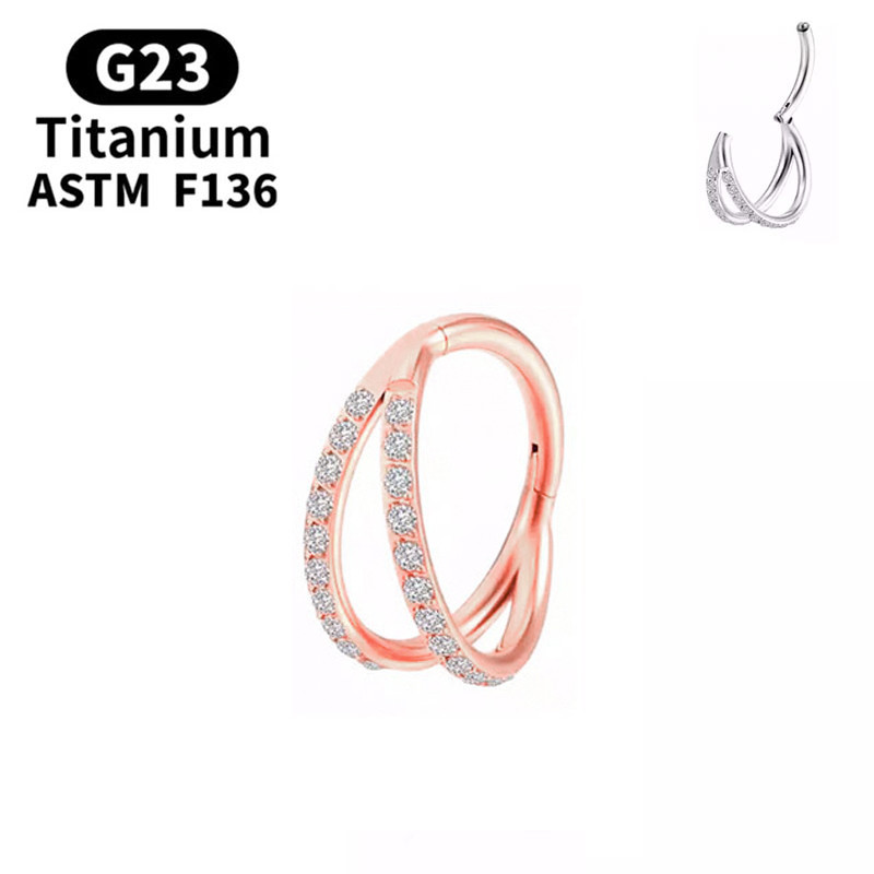 G23 Titan Piercing Inel pentru nas Cz Septum Clicker Hoop Nas Labret Ureche Tragus Cartilage Rose Gold Color Piercing Bijuterii pentru corp
