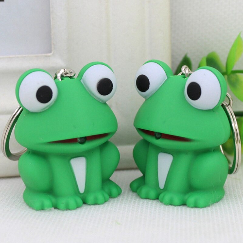 Lanț de chei amuzant, minunat, cu broaște verde, cu lumină LED, brelocuri cu sunet, jucărie pentru copii, cadou, decorați geanta, brelocuri frumos