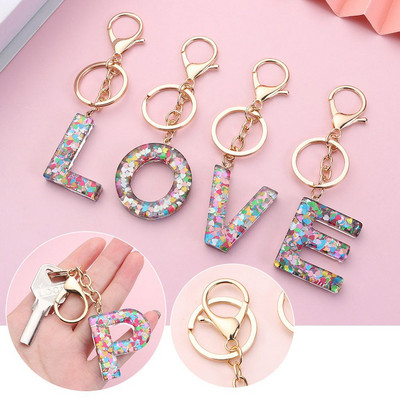 Love Sequins Letter Μπρελόκ Ρητίνη σταγόνας Αυτοκόλλητα Αξεσουάρ Μόδα Ανδρική και Γυναικεία Τσάντα Κρεμαστό Κρυστάλλινο Μπρελόκ αλφάβητο