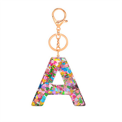 Lanț de chei cu scrisori cu paiete de dragoste Accesorii adezive cu picurare din rășină Breloc de chei cu alfabet de cristal pentru bărbați și femei.