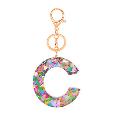 Lanț de chei cu scrisori cu paiete de dragoste Accesorii adezive cu picurare din rășină Breloc de chei cu alfabet de cristal pentru bărbați și femei.