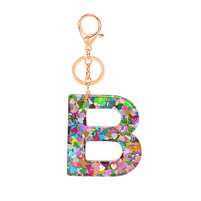 Lanț de chei cu scrisori cu paiete de dragoste Accesorii adezive cu picurare din rășină Breloc de chei cu alfabet de cristal pentru bărbați și femei.