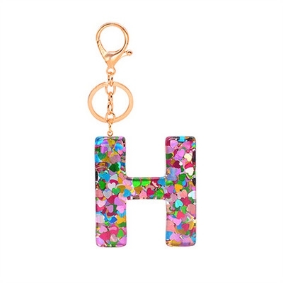 Lanț de chei cu scrisori cu paiete de dragoste Accesorii adezive cu picurare din rășină Breloc de chei cu alfabet de cristal pentru bărbați și femei.