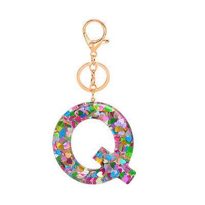 Lanț de chei cu scrisori cu paiete de dragoste Accesorii adezive cu picurare din rășină Breloc de chei cu alfabet de cristal pentru bărbați și femei.