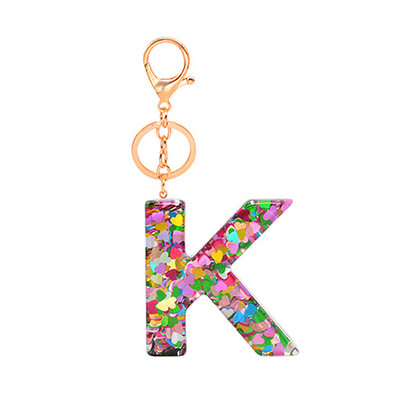 Lanț de chei cu scrisori cu paiete de dragoste Accesorii adezive cu picurare din rășină Breloc de chei cu alfabet de cristal pentru bărbați și femei.