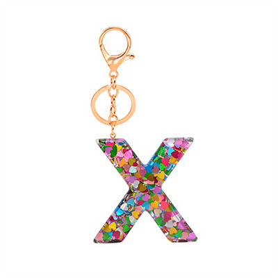 Lanț de chei cu scrisori cu paiete de dragoste Accesorii adezive cu picurare din rășină Breloc de chei cu alfabet de cristal pentru bărbați și femei.