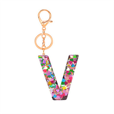 Lanț de chei cu scrisori cu paiete de dragoste Accesorii adezive cu picurare din rășină Breloc de chei cu alfabet de cristal pentru bărbați și femei.