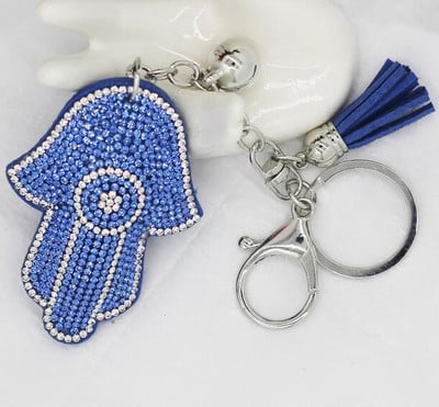 13 színű nagykereskedés ezüstözött Hamsa Fatima kézi és strassz bűbájok tenyérkulcstartó Divat autós kulcstartó tartozékok
