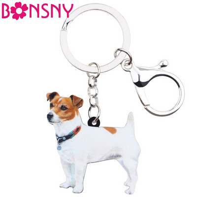Bonsny acrilic drăguț câine Jack Russell breloc animale la modă breloc breloc inel geanta mașină bijuterii pentru femei fete adolescenți cadou
