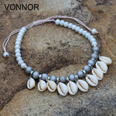 Brățări de gleznă pentru femei, șnur de mărgele din cochilii de cristal, bijuterii de gleznă ajustabile boeme, cadou pentru femei, accesorii casual pentru plajă