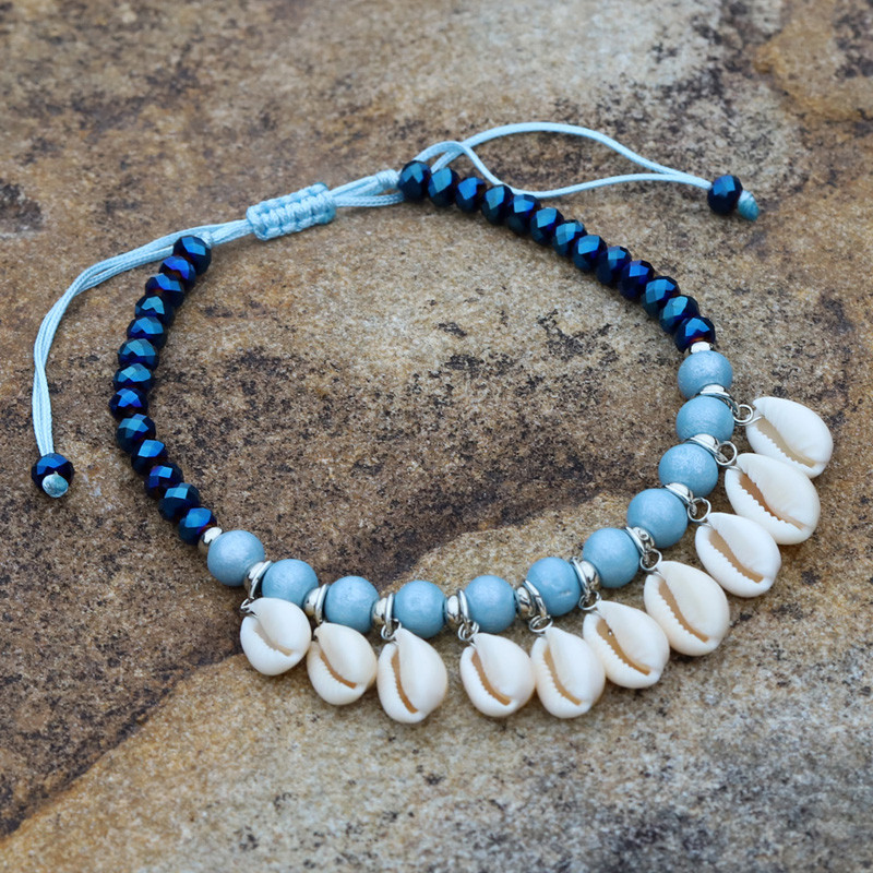 Brățări de gleznă pentru femei, șnur de mărgele din cochilii de cristal, bijuterii de gleznă ajustabile boeme, cadou pentru femei, accesorii casual pentru plajă