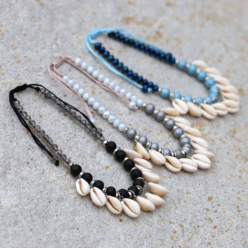 Brățări de gleznă pentru femei, șnur de mărgele din cochilii de cristal, bijuterii de gleznă ajustabile boeme, cadou pentru femei, accesorii casual pentru plajă