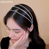 XIALUOKE Fashion Geometrie Trei Straturi Bandă de păr Perla Grănițe de păr pentru femei Bentite elegante cu personalitate Îmbrăcăminte de păr Bijuterii de mireasă