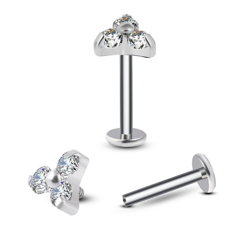 G23 Titanium Circon Stone Háromszög Labret Stud Stud Helix Fülporc fülbevaló PIERC fülcsavarok Ajakgyűrű Bar Piercing Ékszerek