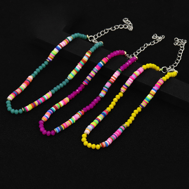 Boho karkötők Női Boho Ékszer Állítható Színes Polimer Agyag Kristály gyöngysor Strand mezítlábas bokalánc