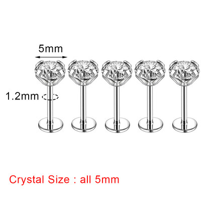 ZS 16/18/20G Zircon Buze Stud pentru Femei Body Piercing Bijuterii Cercei Helix Conch din oțel inoxidabil 5PCS Piercinguri pentru nas Bărbați