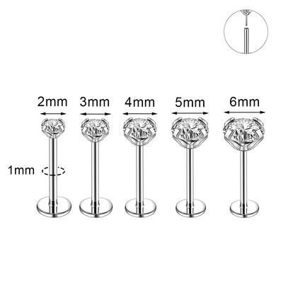 ZS 16/18/20G Zircon Buze Stud pentru Femei Body Piercing Bijuterii Cercei Helix Conch din oțel inoxidabil 5PCS Piercinguri pentru nas Bărbați