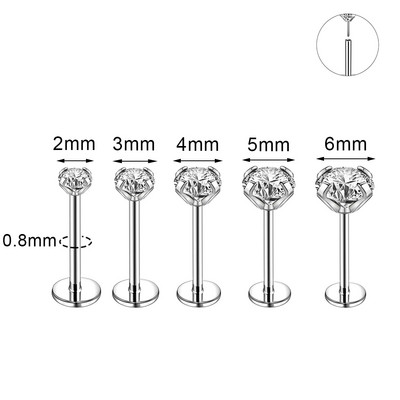 ZS 16/18/20G Zircon Buze Stud pentru Femei Body Piercing Bijuterii Cercei Helix Conch din oțel inoxidabil 5PCS Piercinguri pentru nas Bărbați