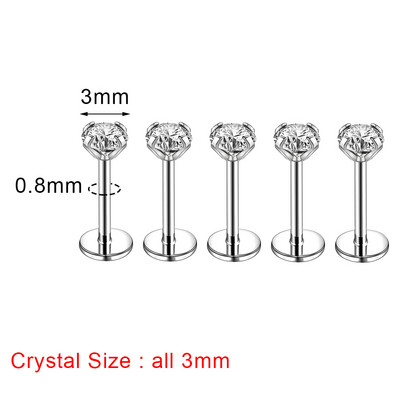 ZS 16/18/20G Zircon Buze Stud pentru Femei Body Piercing Bijuterii Cercei Helix Conch din oțel inoxidabil 5PCS Piercinguri pentru nas Bărbați