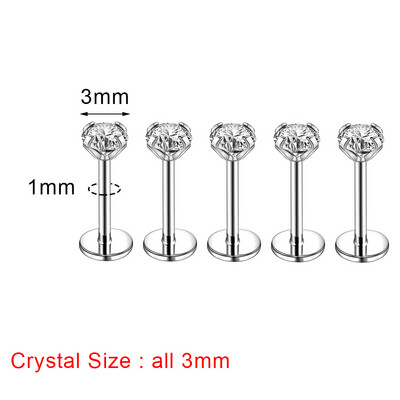ZS 16/18/20G Zircon Buze Stud pentru Femei Body Piercing Bijuterii Cercei Helix Conch din oțel inoxidabil 5PCS Piercinguri pentru nas Bărbați