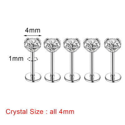 ZS 16/18/20G Zircon Buze Stud pentru Femei Body Piercing Bijuterii Cercei Helix Conch din oțel inoxidabil 5PCS Piercinguri pentru nas Bărbați