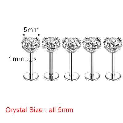 ZS 16/18/20G Zircon Buze Stud pentru Femei Body Piercing Bijuterii Cercei Helix Conch din oțel inoxidabil 5PCS Piercinguri pentru nas Bărbați