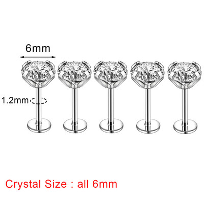 ZS 16/18/20G Zircon Buze Stud pentru Femei Body Piercing Bijuterii Cercei Helix Conch din oțel inoxidabil 5PCS Piercinguri pentru nas Bărbați