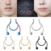 Nou model 2021, 1 buc. Piercing protetic pentru nas, inel protetic pentru nas, culoare din oțel, bijuterii perforate cu perforații false pentru bărbați