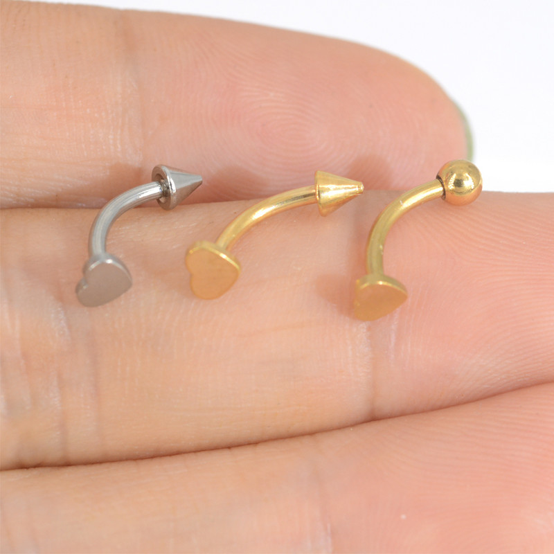 2 buc 1.2x8mm inimă oțel chirurgical oțel inel pentru burtă Daith Helix cercei bijuterii pentru corp inele pentru sprâncene piercing stud curbat barbell