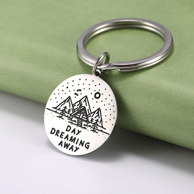 SKYRIM Breloc rotund Breloc Coconut Tree Adventure Mountain Journey Suport pentru breloc din oțel inoxidabil Breloc Pandantiv pentru geantă