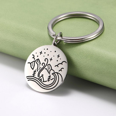 SKYRIM Breloc rotund Breloc Coconut Tree Adventure Mountain Journey Suport pentru breloc din oțel inoxidabil Breloc Pandantiv pentru geantă