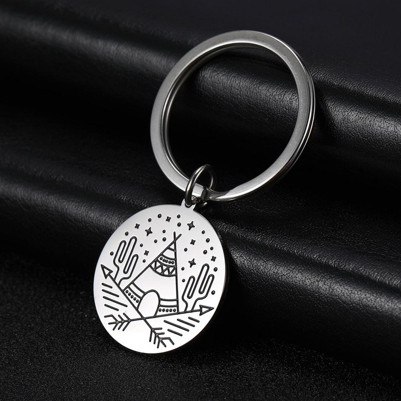 SKYRIM Breloc rotund Breloc Coconut Tree Adventure Mountain Journey Suport pentru breloc din oțel inoxidabil Breloc Pandantiv pentru geantă