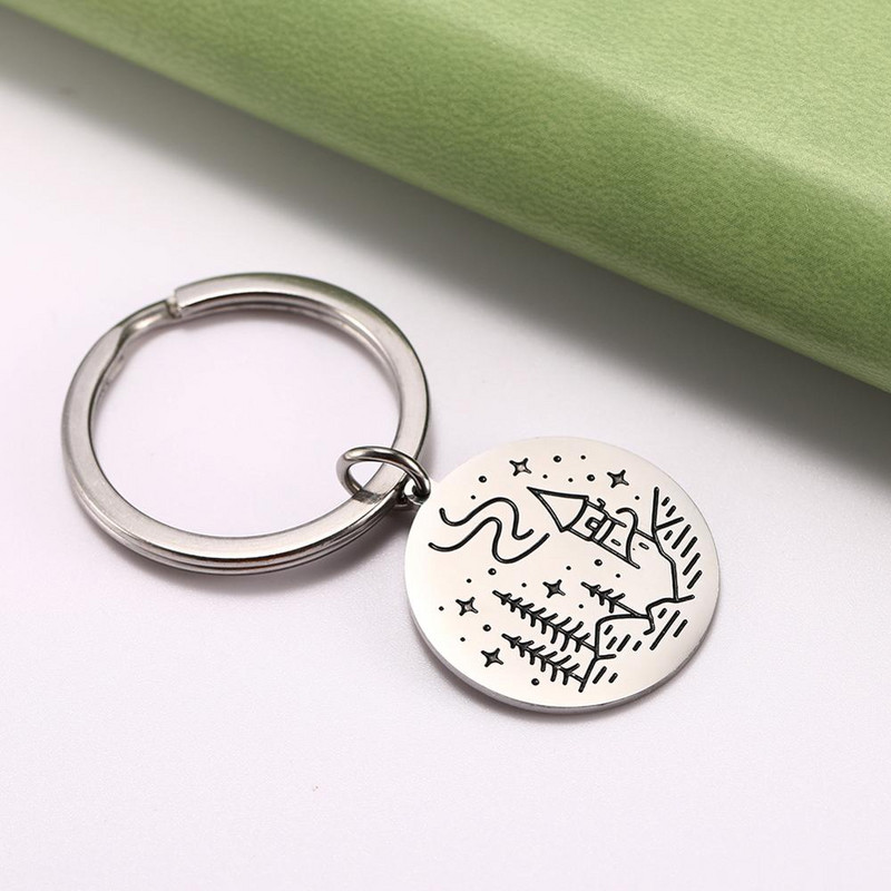 SKYRIM Breloc rotund Breloc Coconut Tree Adventure Mountain Journey Suport pentru breloc din oțel inoxidabil Breloc Pandantiv pentru geantă