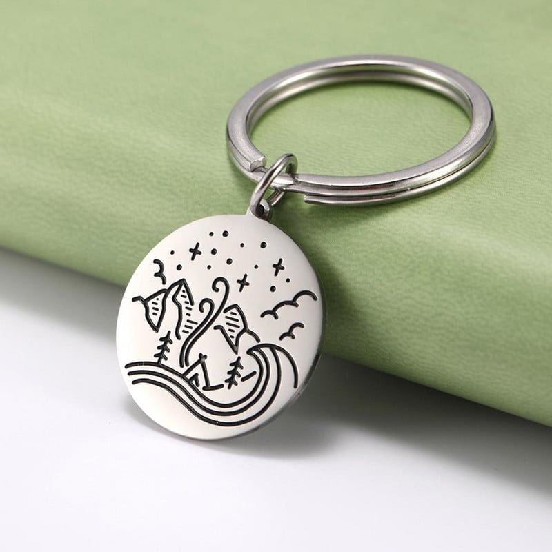 SKYRIM Breloc rotund Breloc Coconut Tree Adventure Mountain Journey Suport pentru breloc din oțel inoxidabil Breloc Pandantiv pentru geantă
