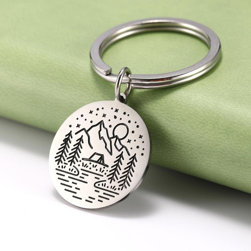 SKYRIM Breloc rotund Breloc Coconut Tree Adventure Mountain Journey Suport pentru breloc din oțel inoxidabil Breloc Pandantiv pentru geantă