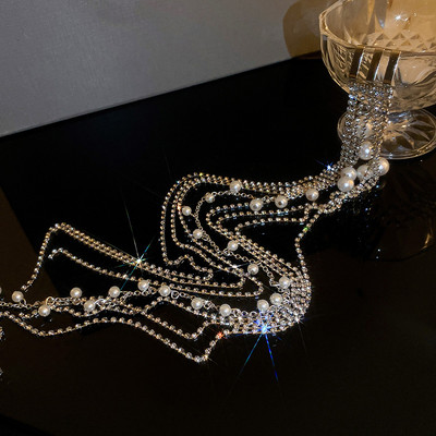 XIALUOKE ciucuri lungi cu strass perle piepteni Banda de păr pentru femei Accesorii pentru păr Bijuterii Cadouri