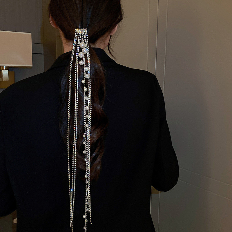 XIALUOKE ciucuri lungi cu strass perle piepteni Banda de păr pentru femei Accesorii pentru păr Bijuterii Cadouri