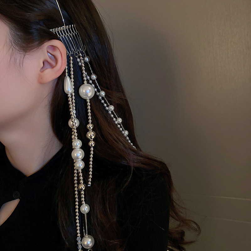 XIALUOKE ciucuri lungi cu strass perle piepteni Banda de păr pentru femei Accesorii pentru păr Bijuterii Cadouri