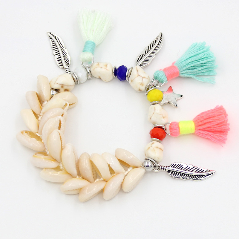 VONNOR papuošalai moterims rankų darbo kriauklės karoliukai apyrankės lydinio lapai žvaigždės pakabukas moteriški vasaros aksesuarai bohemiški kutai apyrankės