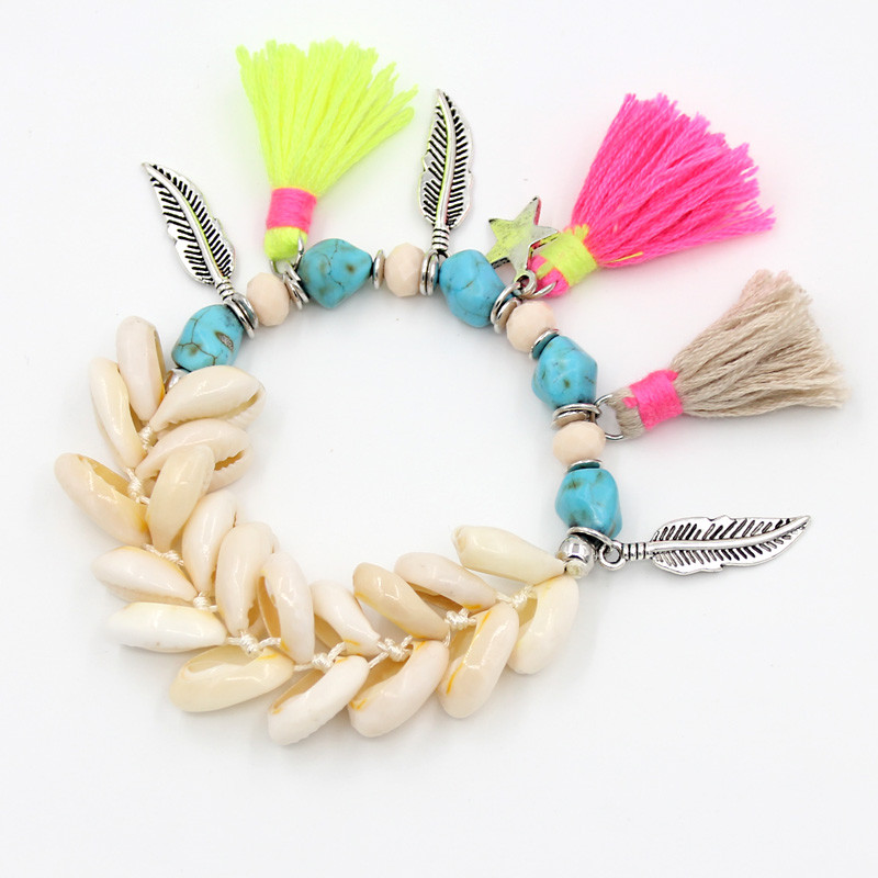 VONNOR papuošalai moterims rankų darbo kriauklės karoliukai apyrankės lydinio lapai žvaigždės pakabukas moteriški vasaros aksesuarai bohemiški kutai apyrankės