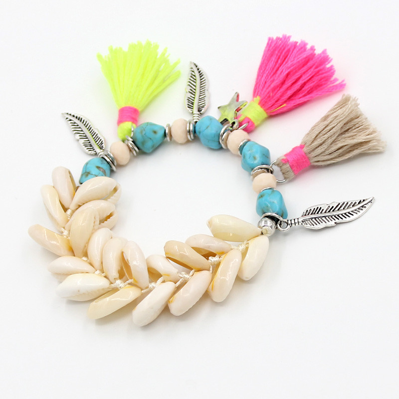 VONNOR papuošalai moterims rankų darbo kriauklės karoliukai apyrankės lydinio lapai žvaigždės pakabukas moteriški vasaros aksesuarai bohemiški kutai apyrankės