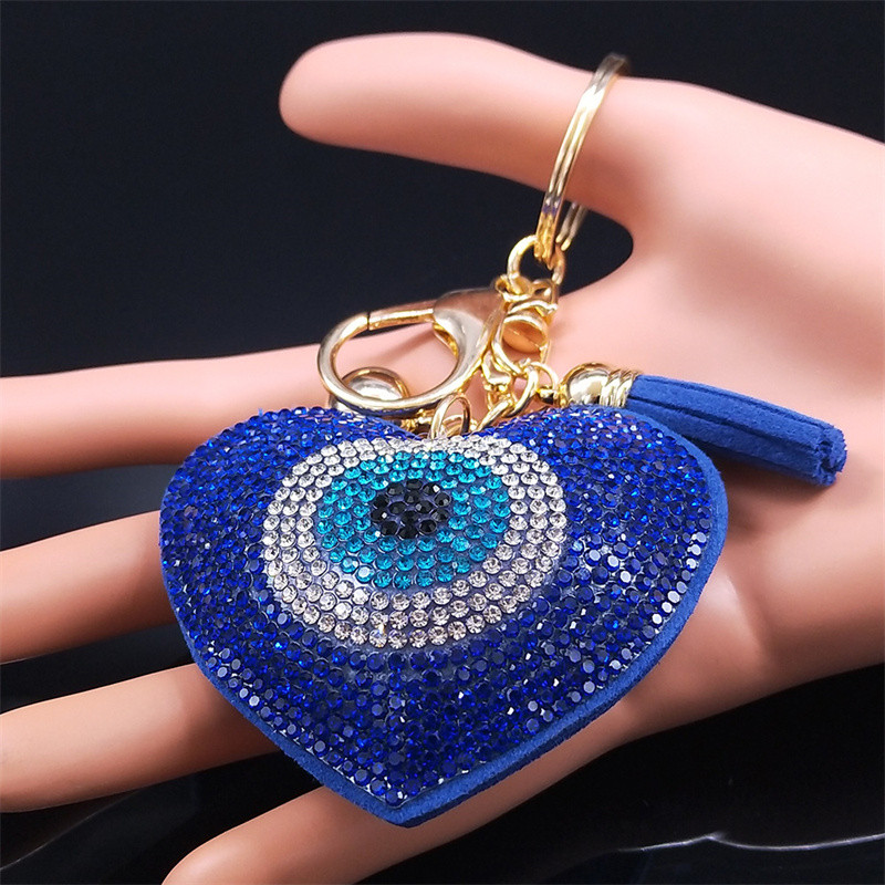 Inimă Cristal Albastru Islam Turcia Ochi Lanț Cheie Culoare Auriu Cioc Breloc Bijuterii Bijuterie Acier Inoxidabil K2805S01