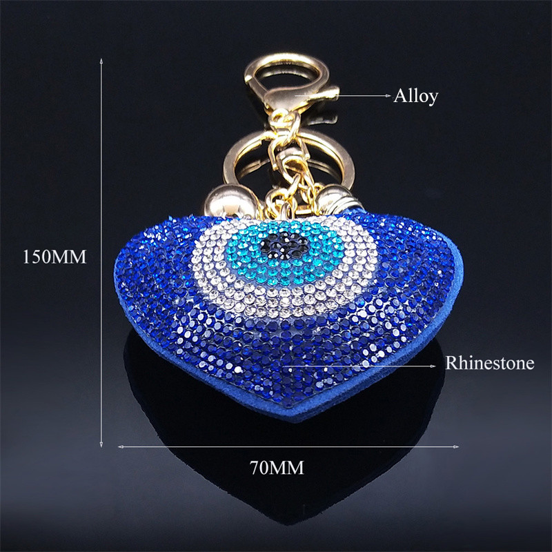 Inimă Cristal Albastru Islam Turcia Ochi Lanț Cheie Culoare Auriu Cioc Breloc Bijuterii Bijuterie Acier Inoxidabil K2805S01
